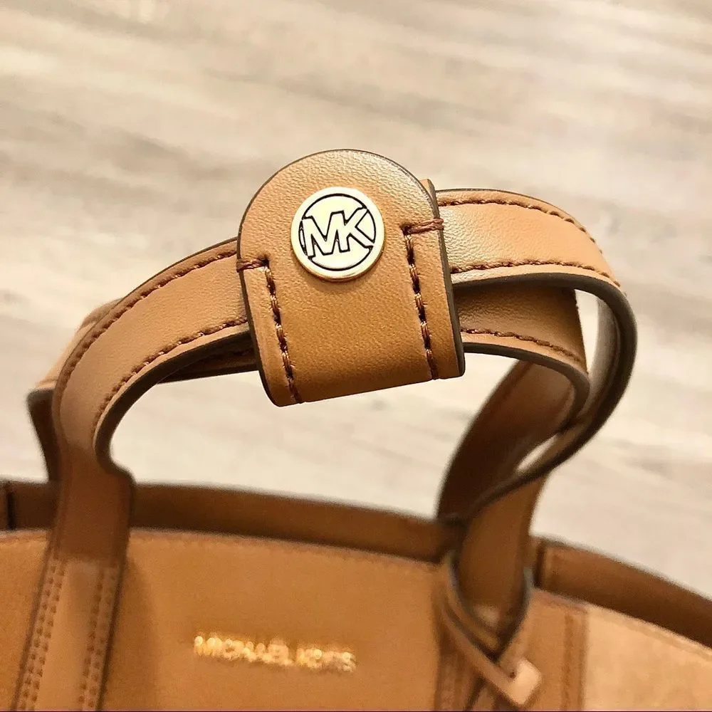 Michael Kors Portia Tote Bag Purse Leather Suede Luggage Brown $358 Brand New